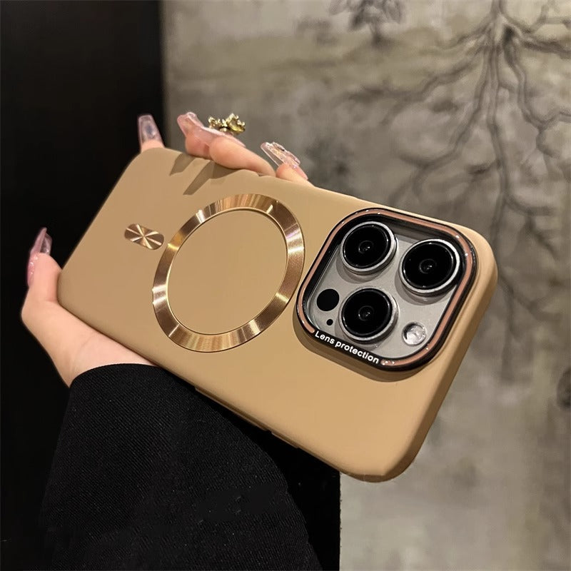 Magnetic Frosted Matte Case with Camera Lens Film for iPhone 16 15 14 13 Pro Max - Shockproof Cover