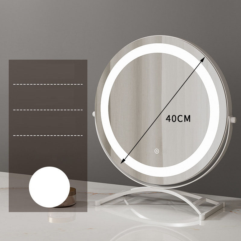 Round Desktop Makeup Mirror with LED Light / Gold Stand Black Dressing Table Mirror Home Decor