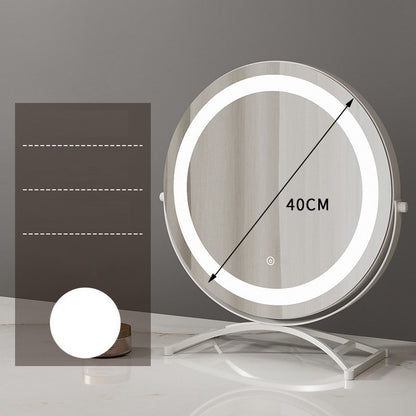 Round Desktop Makeup Mirror with LED Light / Gold Stand Black Dressing Table Mirror Home Decor