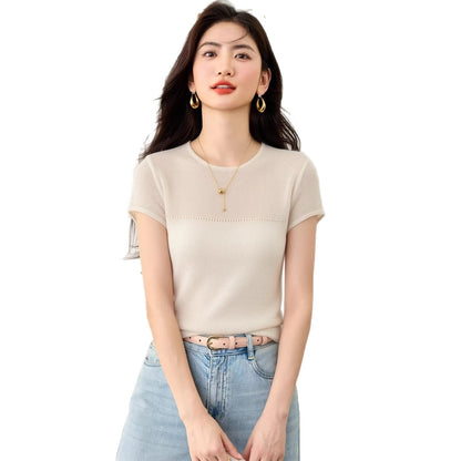 Lazy Style Minimalist Knitted Innerwear Top - Short Sleeve Tee for Women