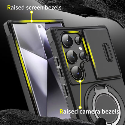Samsung Galaxy Shockproof Armor Case - Rotating Ring Kickstand & Sliding Camera Lens Cover