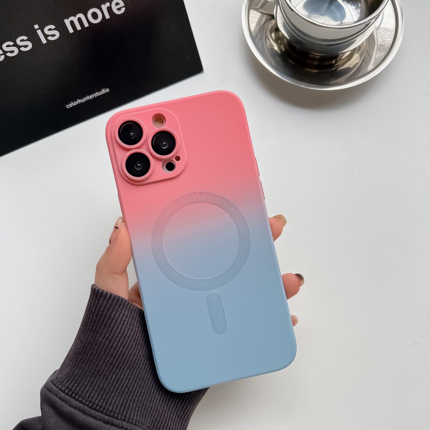 Gradient Liquid Silicone MagSafe Phone Case - Dual-Color Magnetic Protective Cover for iPhone Pro Max