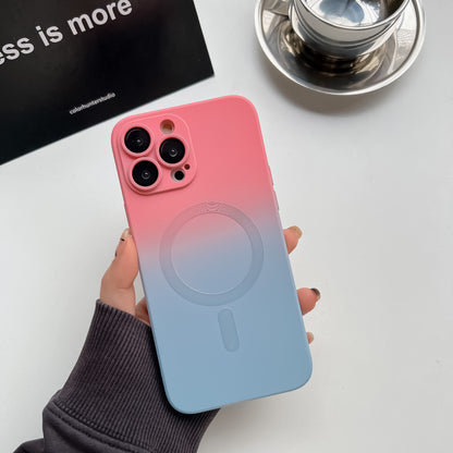 Gradient Liquid Silicone MagSafe Phone Case - Dual-Color Magnetic Protective Cover for iPhone Pro Max