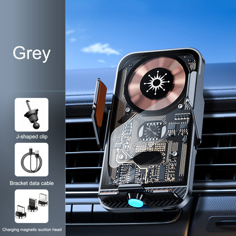 C11 Cyberpunk Transparent Wireless Car Charger Mount - Infrared Auto-Clamping Phone Holder
