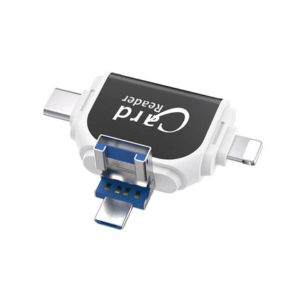 4-in-1 Plug and Play SD/TF Memory Card Reader - Multi-Port OTG Adapter for iPhone, Android & PC