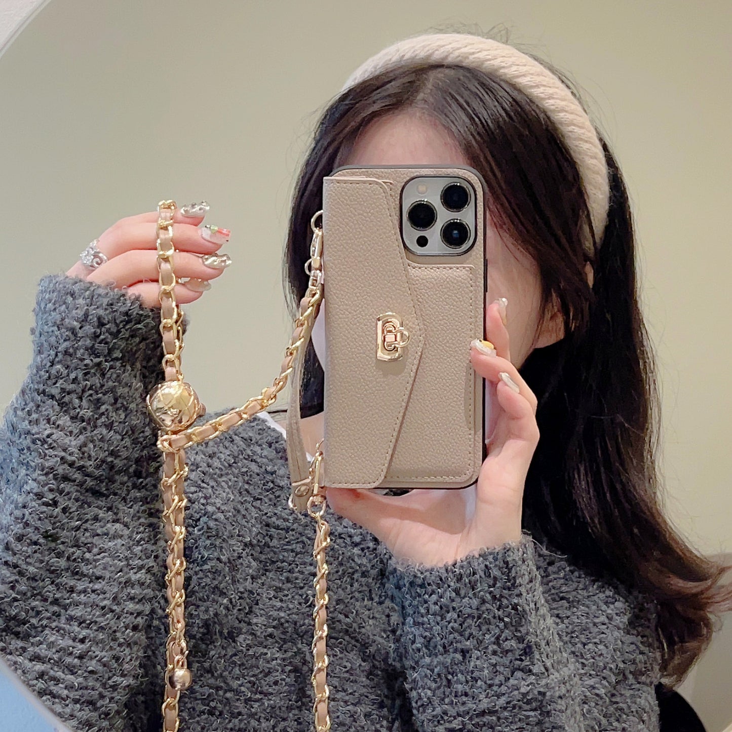 Wallet Card Holder Phone Case with Strap - Luxury Crossbody Chain Cover for iPhone