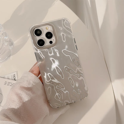 Luxury Liquid Ripple Silver Foil Pattern Phone Case for iPhone 15 14 13 12 Pro Max - Aesthetic Clear Cover
