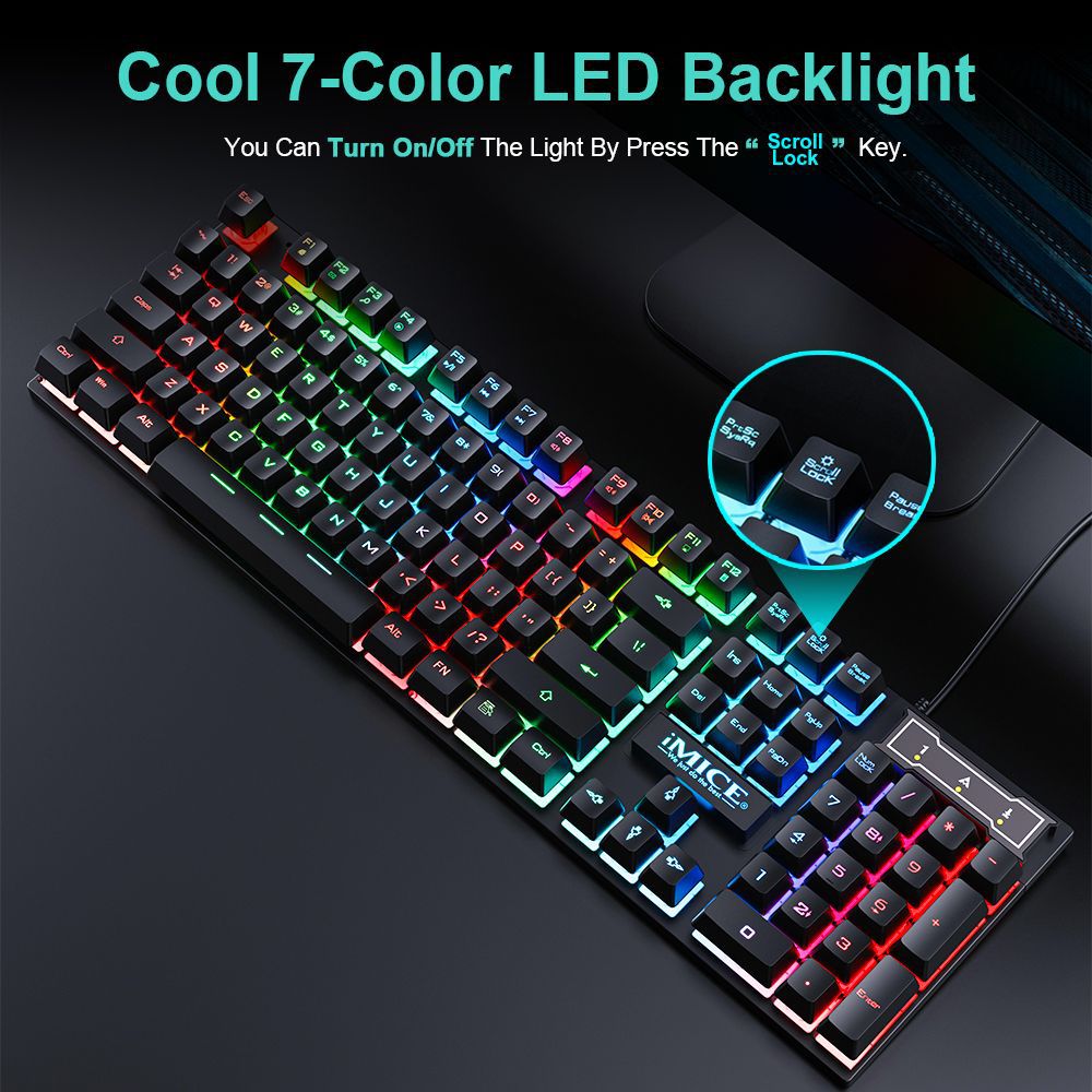 AN-300 Wired Gaming Keyboard and Mouse Set - Floating Keycap Rainbow Backlit Mechanical Feel Combo