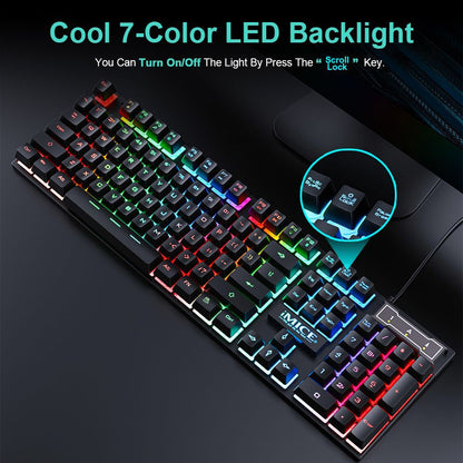 AN-300 Wired Gaming Keyboard and Mouse Set - Floating Keycap Rainbow Backlit Mechanical Feel Combo