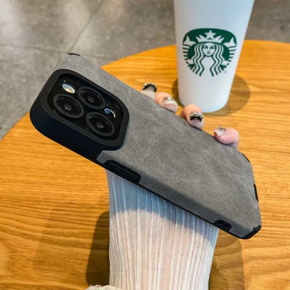Luxury Matte Soft Leather Phone Case with Camera Lens Protection for iPhone 16 15 14 13 12 Pro Max - Shockproof Silicone Edge Cover