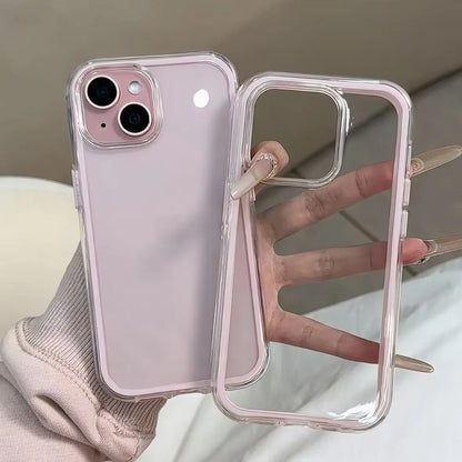 2-in-1 Solid Color Border Transparent Phone Case - Anti-Drop Clear Soft Cover for iPhone