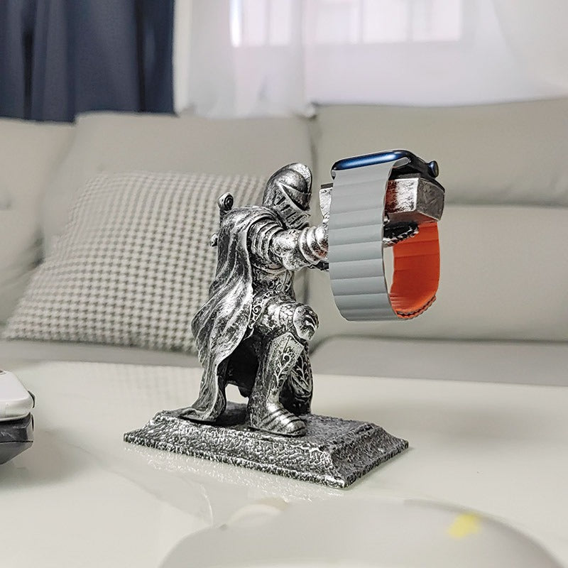 Medieval Knight Smartwatch Charging Stand - Creative Resin Watch Display Holder Dock for Apple Watch & Samsung Galaxy Watch