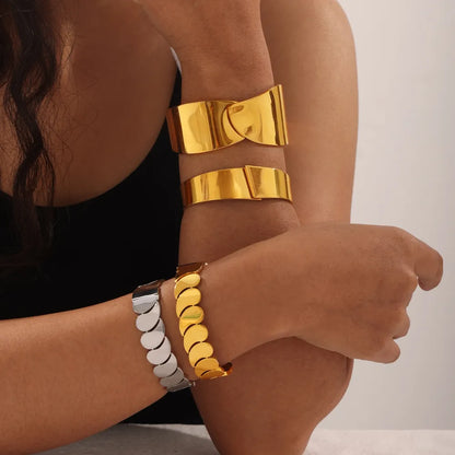 Luxury Titanium Steel Cuff Bangle & Link Bracelet Set for Women