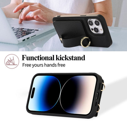 Leather Card Holder Phone Case with Wrist Strap & Stand - Multifunctional Wallet Cover for iPhone