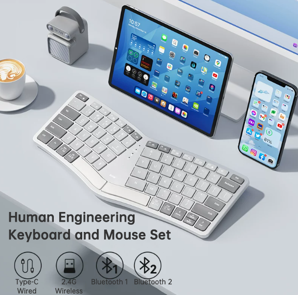 Bluetooth Wireless Ergonomic Keyboard - Human Engineering Split Keyboard for Multi-Device Connection
