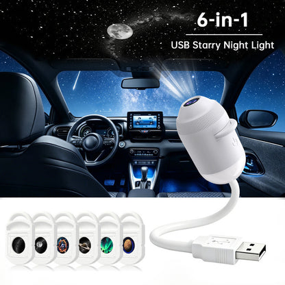 24-in-1 USB Galaxy & Starry Night Light Projector - Flexible LED Ambient Light for Car & Bedroom