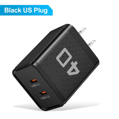 Dual Port Type-C Fast Charging Adapter - 40W Portable Travel Wall Charger