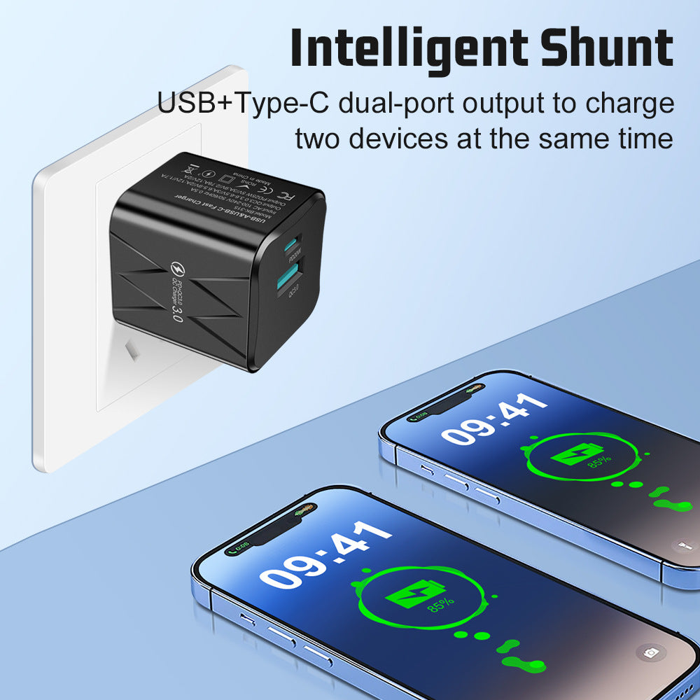 Dual-Port USB & PD Fast Wall Charger - Intelligent Shunt Super Fast Charging Power Adapter