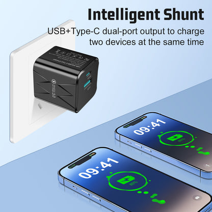 Dual-Port USB & PD Fast Wall Charger - Intelligent Shunt Super Fast Charging Power Adapter