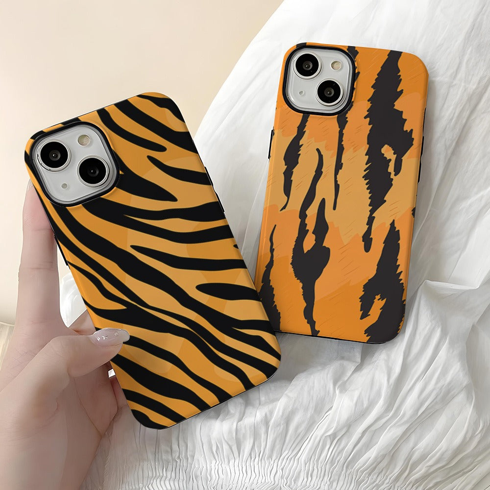 Classic Orange & Black Tiger Stripe Protective Hard Phone Case for iPhone 16 15 14 13 Series