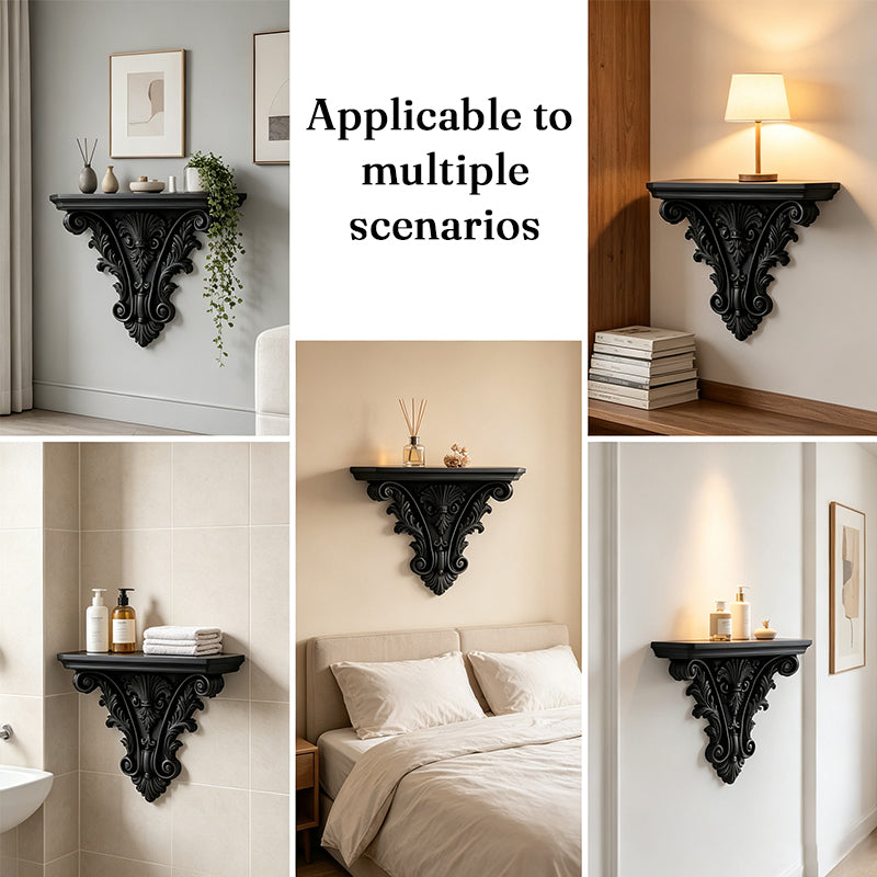 Vintage Gothic Carved Floating Wall Shelf - Retro Display Ledge for Candles & Plants