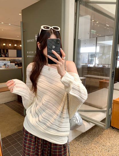 Lazy Chic Asymmetrical Cut-Out Knit Top – Unique One-Shoulder Long Sleeve Sweater for Women