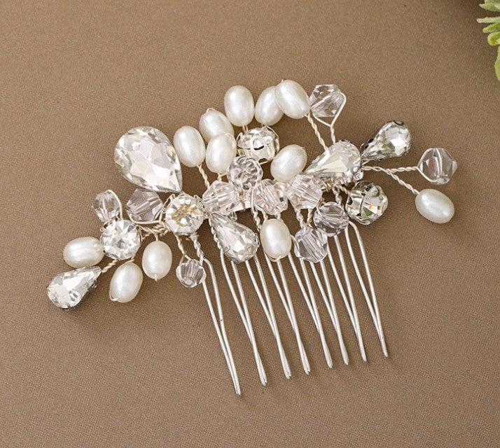 Simple Wedding Jewelry Crystal Pearl Handmade Hair Comb