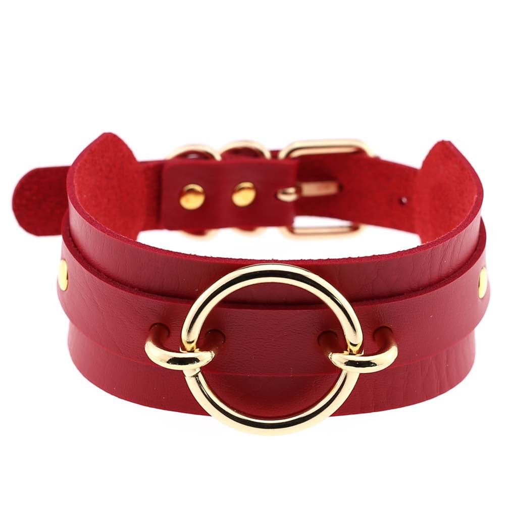 Punk PU Leather Choker Necklace with Oversized O-Ring Pendant | Multi-Color Collar Chain