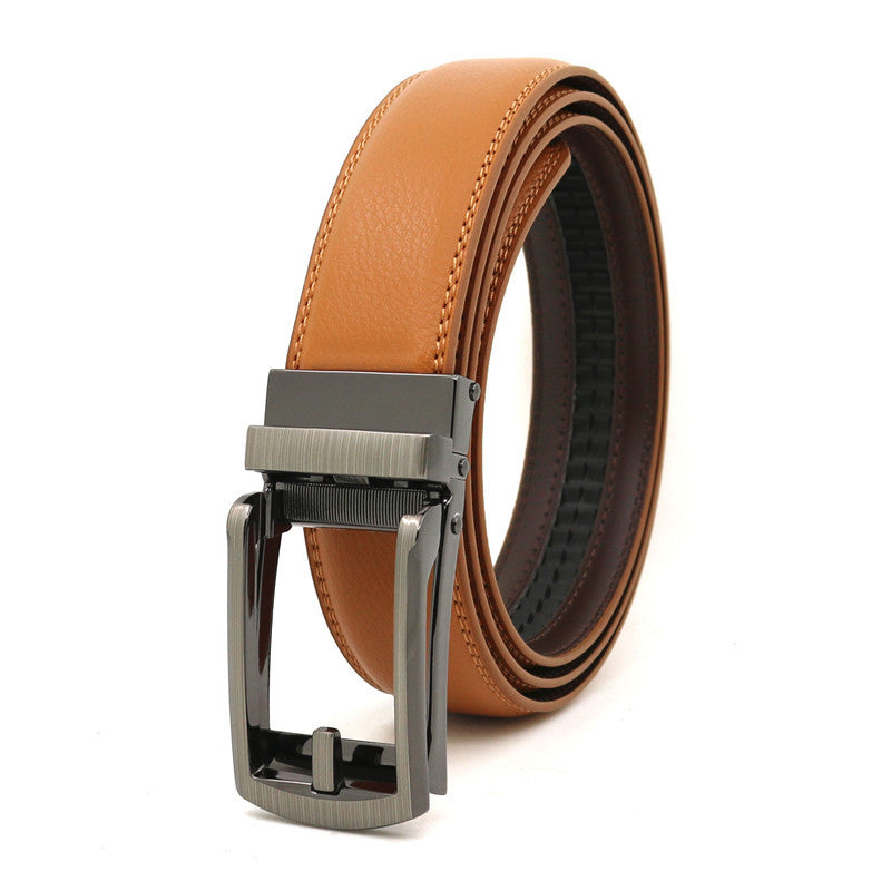 Men's Automatic Buckle Ratchet Belt | Premium Two-Layer Cowhide Leather Click Belt