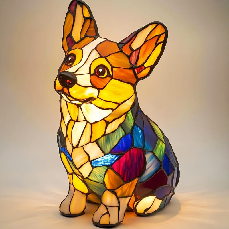 Animal Resin LED Night Light | Cute Tiffany Style Cat Bedside Lamp for Living Rooms and Bedrooms