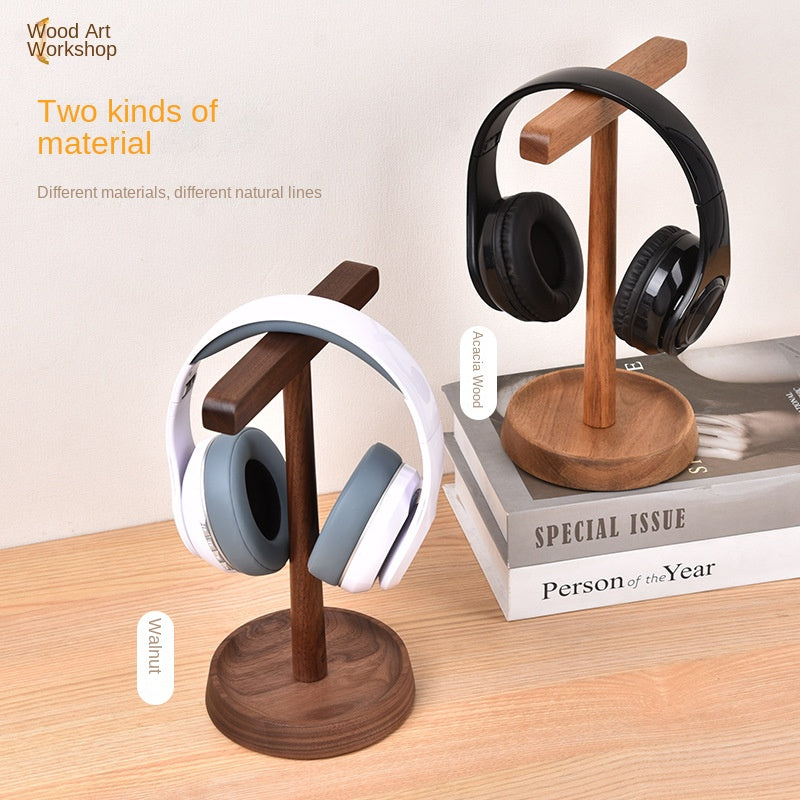 Walnut Wooden Headphone Stand - Real Wood Headphone Holder & Desktop Display Rack