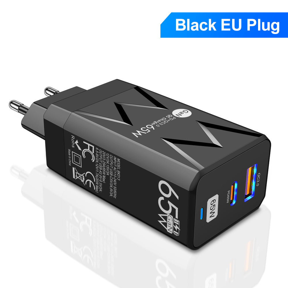 65W GaN Fast Charging Head - Universal Global Travel Wall Charger with US, EU & UK Plugs