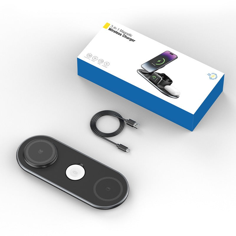 Portable 3-in-1 Wireless Charger Stand - Multi-Device Magnetic Charging Pad for Apple Devices