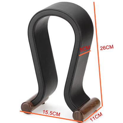 Walnut Wood U-Shaped Headphone Stand - Leather & Wood Headset Holder Display Rack