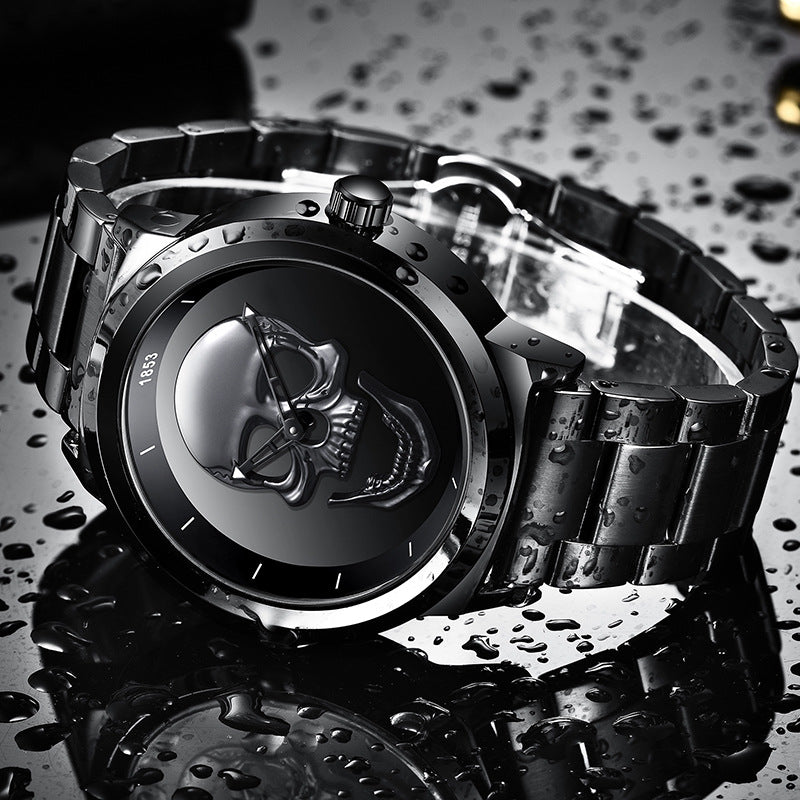 LIGE Men's Creative 3D Skull Watch - Punk Style Stainless Steel Quartz Wristwatch
