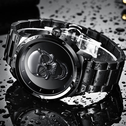 LIGE Men's Creative 3D Skull Watch - Punk Style Stainless Steel Quartz Wristwatch