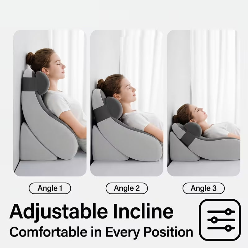 Memory Foam Reading Pillow with Neck Roll - Ergonomic Bed Backrest Support Cushion