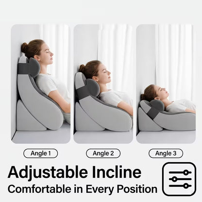 Memory Foam Reading Pillow with Neck Roll - Ergonomic Bed Backrest Support Cushion