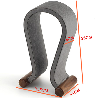 Walnut Wood U-Shaped Headphone Stand - Leather & Wood Headset Holder Display Rack