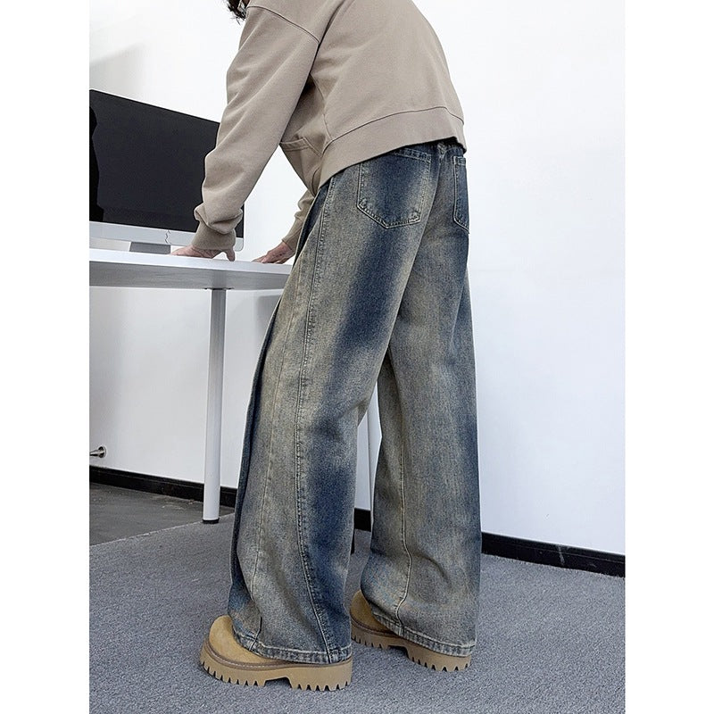 Retro Baggy Denim Pants - Casual Loose Fit Straight Jeans for Men