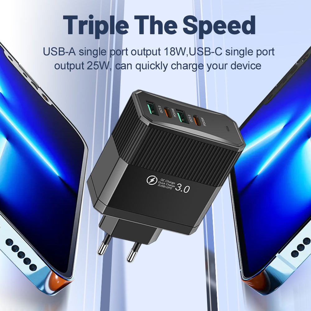 4-in-1 Fast Wall Charger - 2 USB & 2 PD Multi-Port Power Adapter for Smartphones & Tablets
