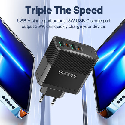 4-in-1 Fast Wall Charger - 2 USB & 2 PD Multi-Port Power Adapter for Smartphones & Tablets