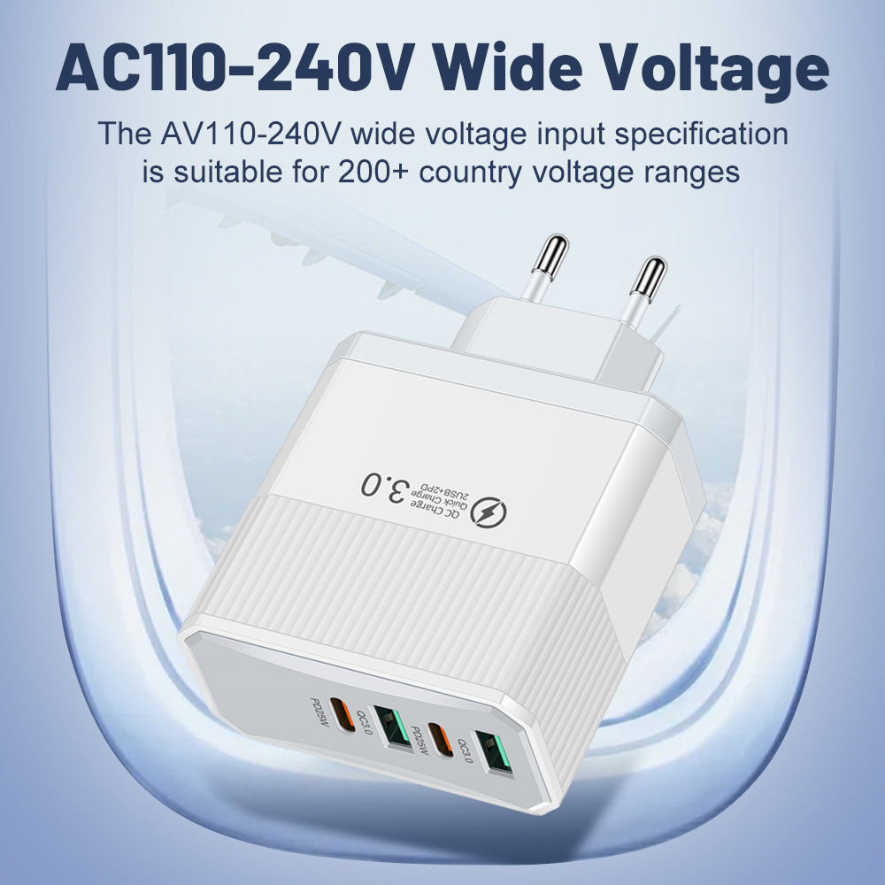 4-in-1 Fast Wall Charger - 2 USB & 2 PD Multi-Port Power Adapter for Smartphones & Tablets