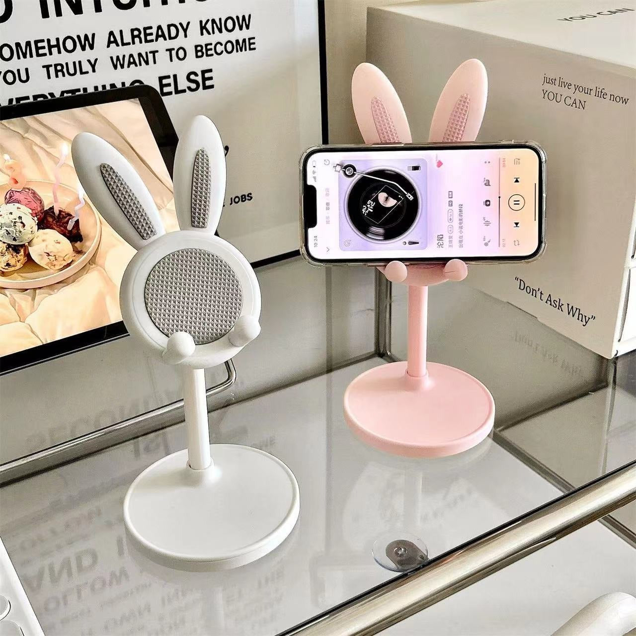 Cute Bunny Rabbit Desktop Phone Stand - Adjustable Height Mobile & Tablet Holder