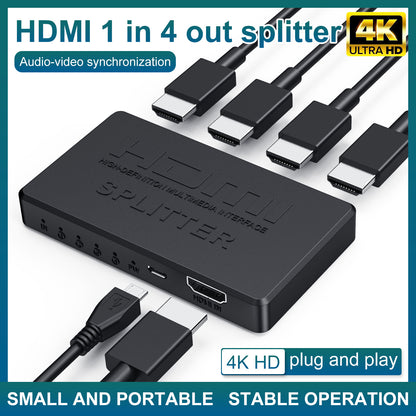 1x4 HDMI Splitter 4K - Mini 1-in 4-Out HD Video Splitter Box for Multiple Screens & Displays