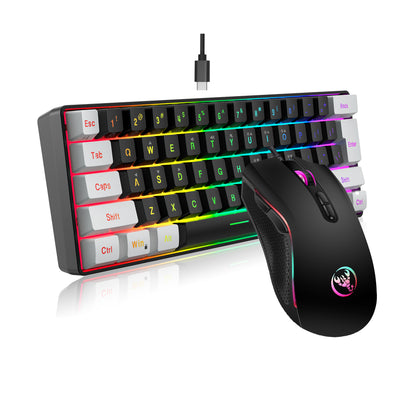 Mini 61-Key RGB Gaming Keyboard and Mouse Set - Type-C Detachable Wired Mechanical Feel Combo