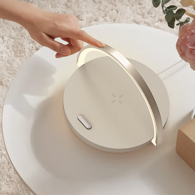 15W Fast Wireless Charger with Rainbow Night Light - Circular Wooden Desktop Phone Stand