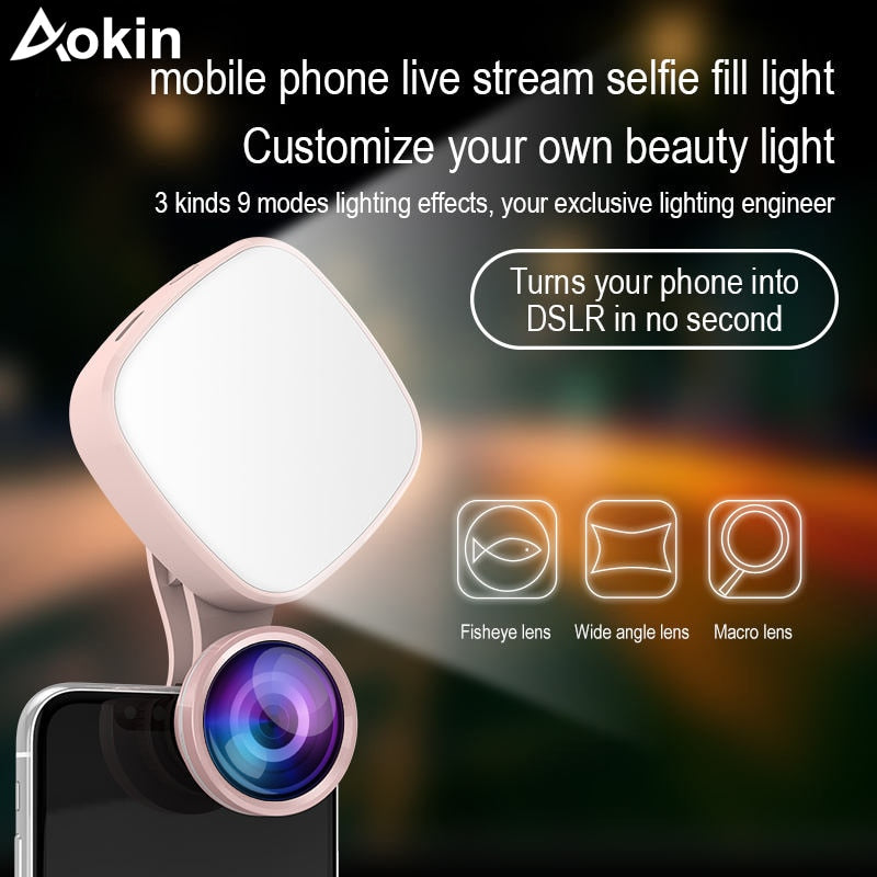 3-in-1 Selfie Ring Light with HD Fisheye & Wide-Angle Lens - LED Camera Phone Photography Kit for iPhone & Samsung