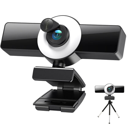 4K Autofocus USB Streaming Webcam - HD Computer Camera with Ring Fill Light & Built-in Microphon