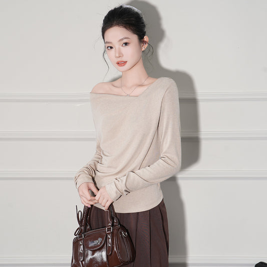 Chic Solid Black Ruched Off-the-Shoulder Casual Top for Women